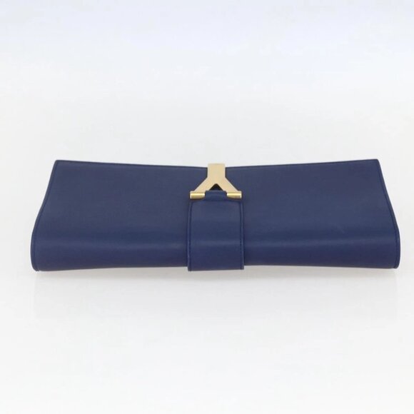Authentic SAINT LAURENT Y Line Leather Blue Gold Clutch Bag bst576-121825 - Picture 6 of 16